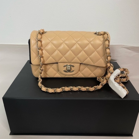 New CHANEL Gold Hardware Lambskin Quilted Mini Rectangular Flap Bag - Picture 1 of 6